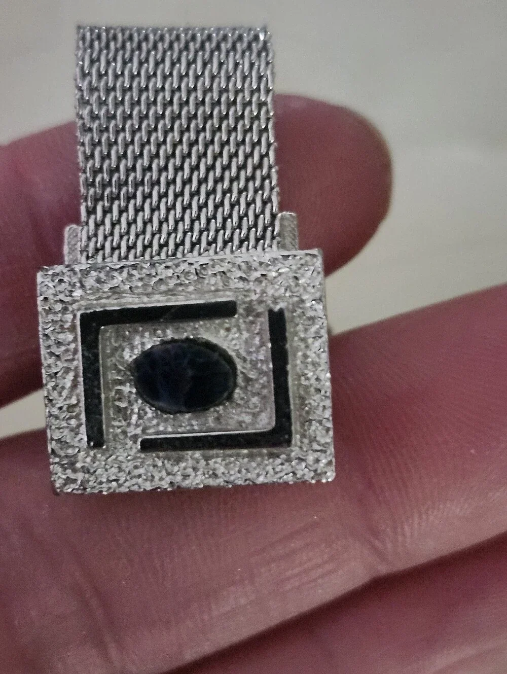 Vtg Dante Silver Tone Men's Mesh Cufflinks with Dark Blue Accent